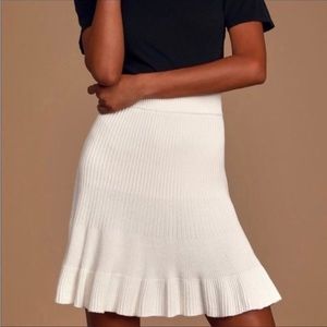 FREE PEOPLE Solid Gold Ivory‎ Cream Ribbed Knit Mini Sweater Skirt Small
